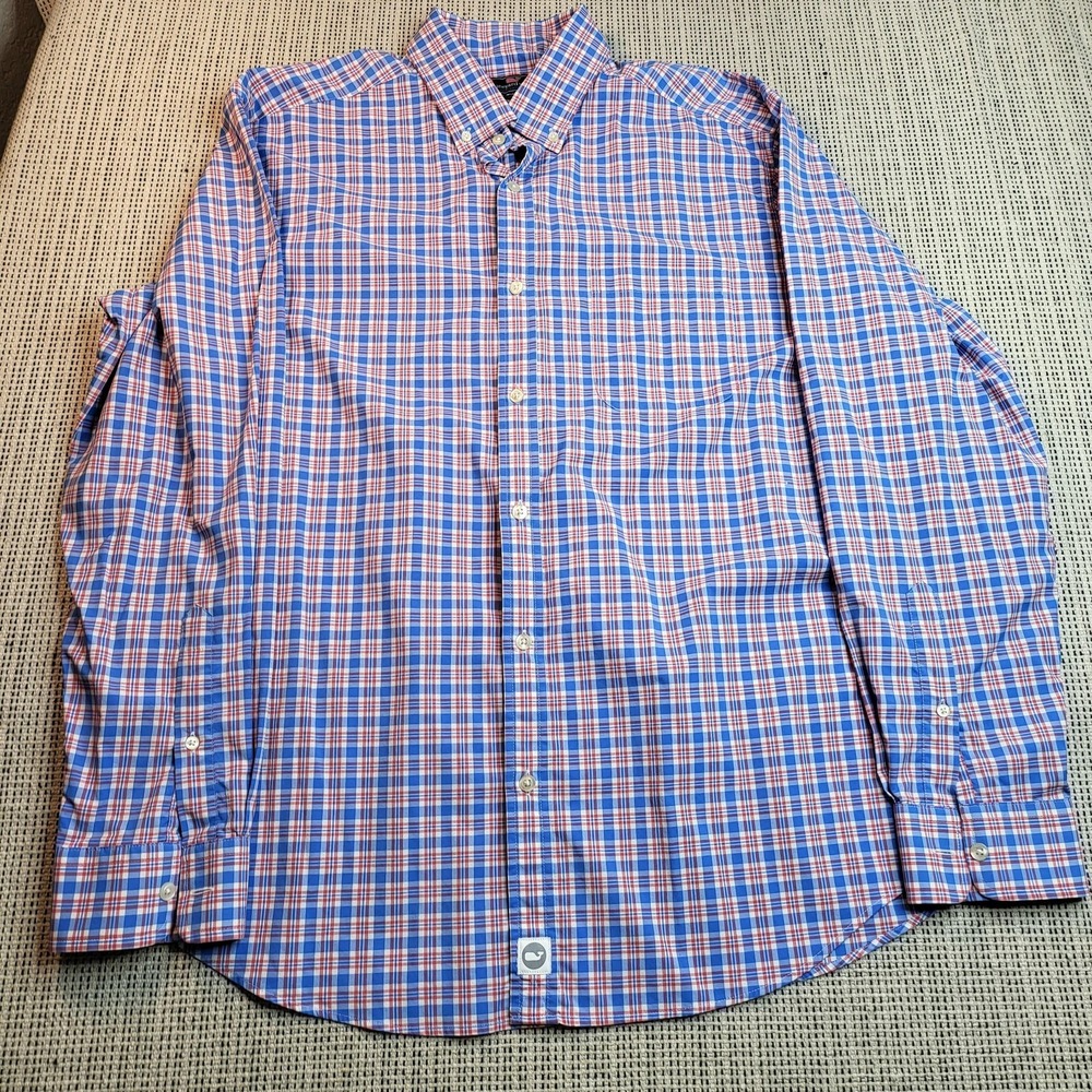 Vineyard Vines Performance Shirt Mens XL Blue Long Sleeve Murray Button Front